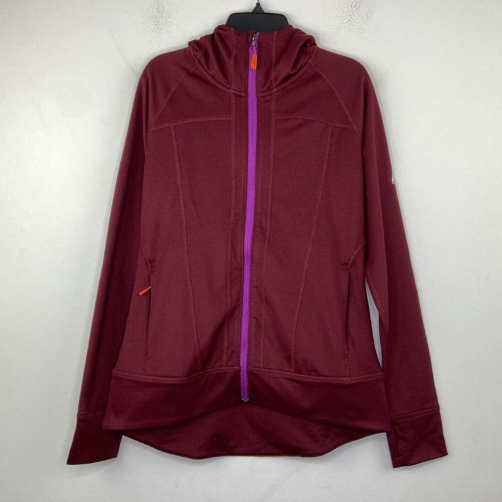 Eddie Bauer Women's S Jacket Red Hooded High Route Grid Fleece FreeHeat NWT